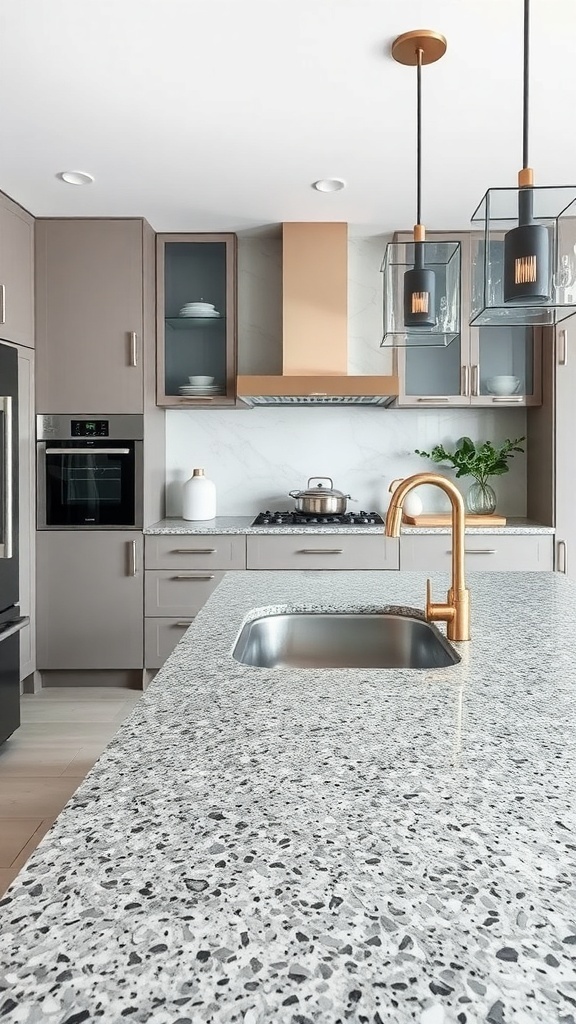 Smoke Gray Aggregate recycled glass countertop in a modern kitchen setting