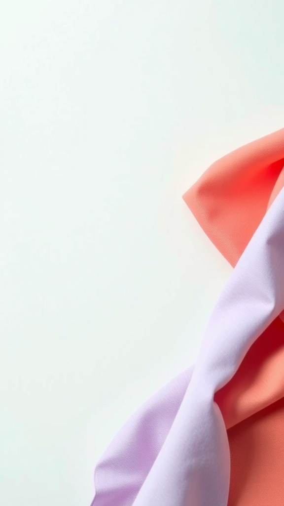 A close-up of soft pastel fabrics in lavender and coral.