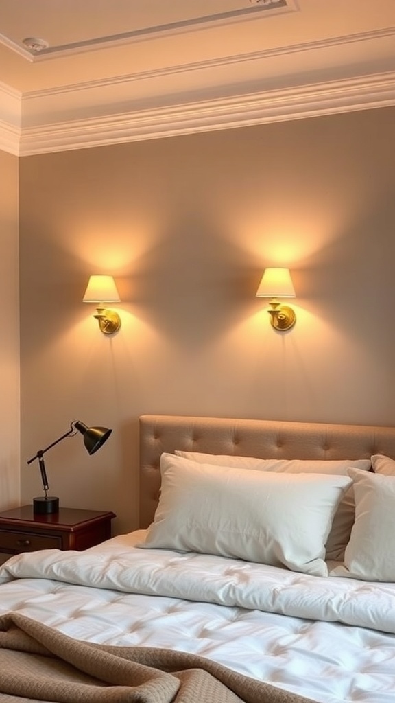 Stylish wall sconces illuminating a cozy bedroom
