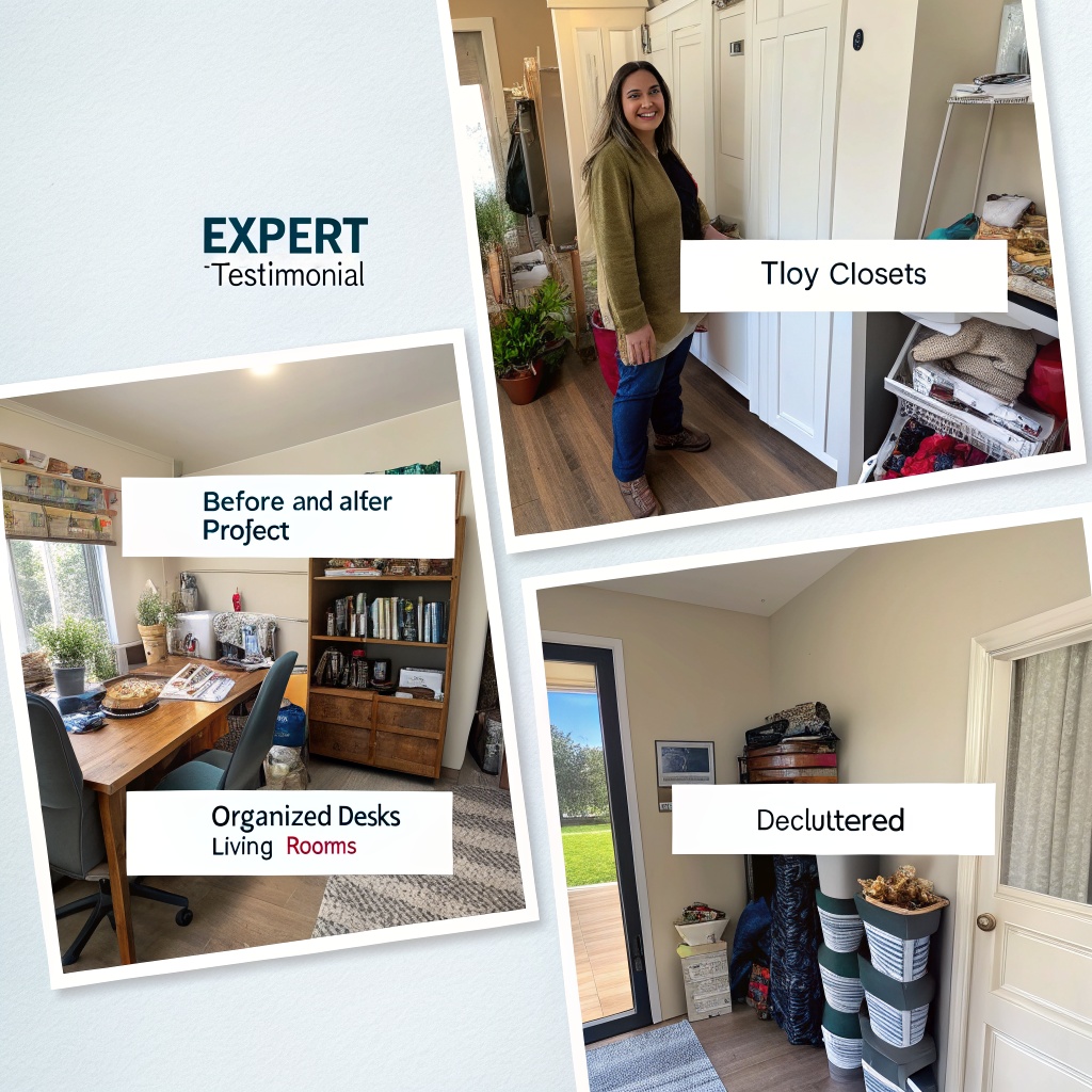 Collage of organizing experts sharing tips and quotes about decluttering and the two-foot rule.