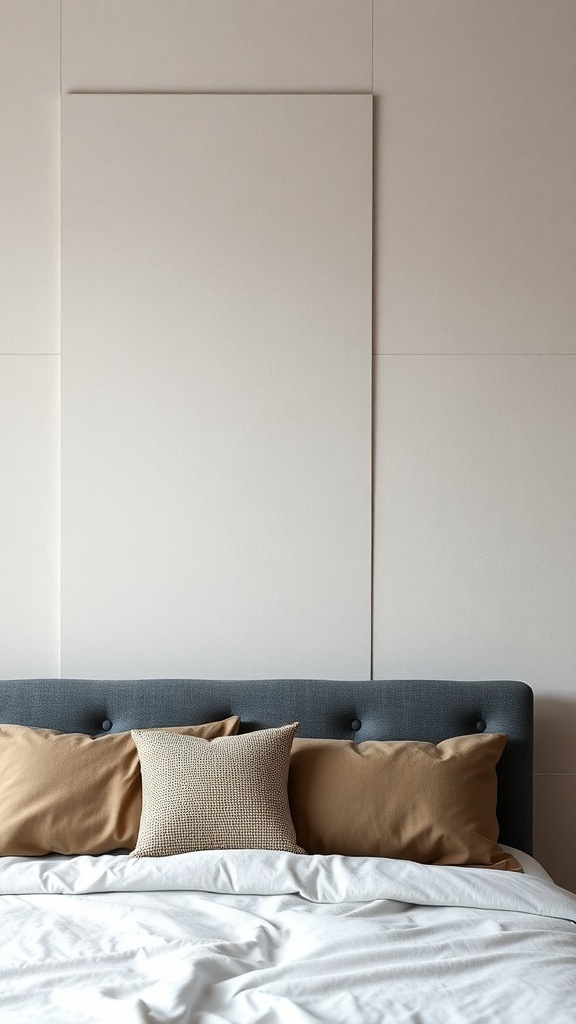 A cozy bedroom featuring a textured accent wall behind a stylish headboard with decorative pillows.