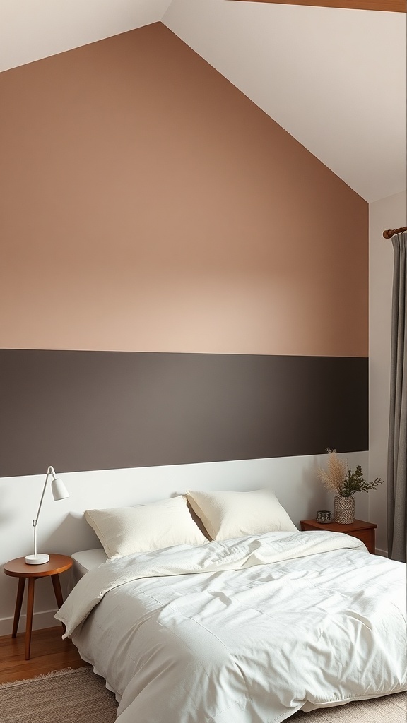 two-tone wall in a bedroom featuring terracotta and charcoal colors