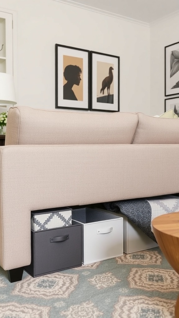 Sofa with under-furniture storage boxes