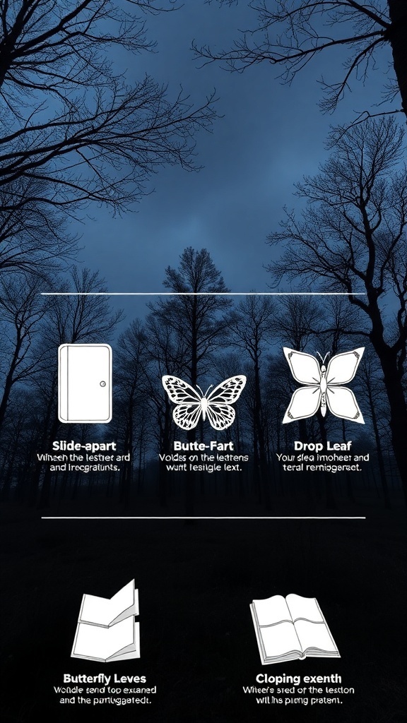 Different types of extension mechanisms for dining tables.