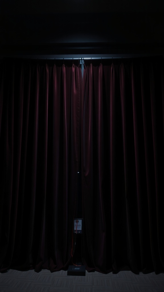 Deep burgundy curtains in a dark room, adding elegance and drama.