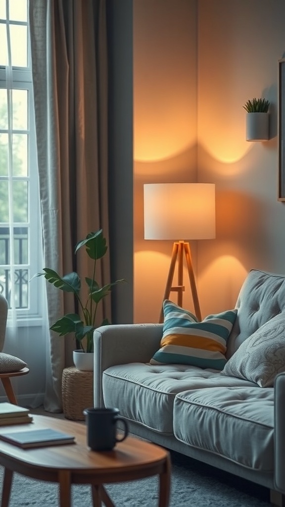 A cozy living room featuring a stylish Pooky lamp, illuminating the space with a warm glow.