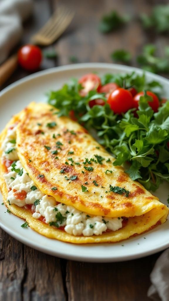 Cottage cheese and herb omelette served with salad
