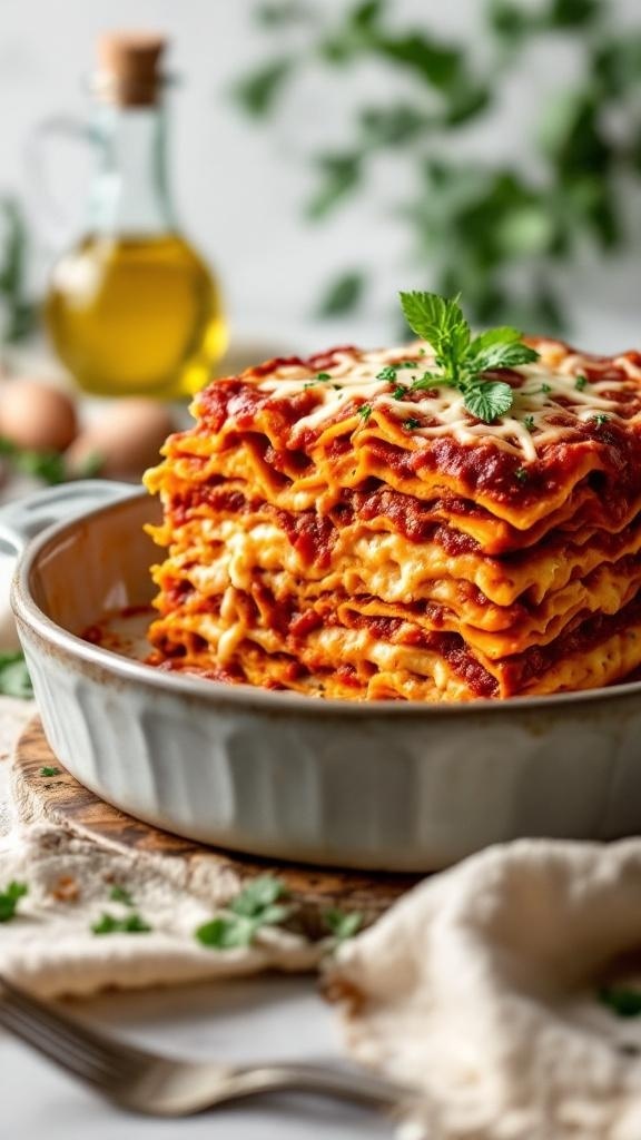 A delicious Italian-inspired sweet potato lasagna with layers of cheese and sauce