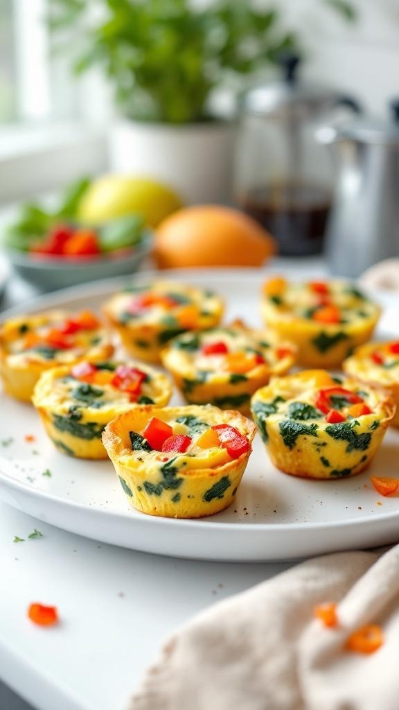 A plate of colorful keto egg muffins with spinach and bell peppers