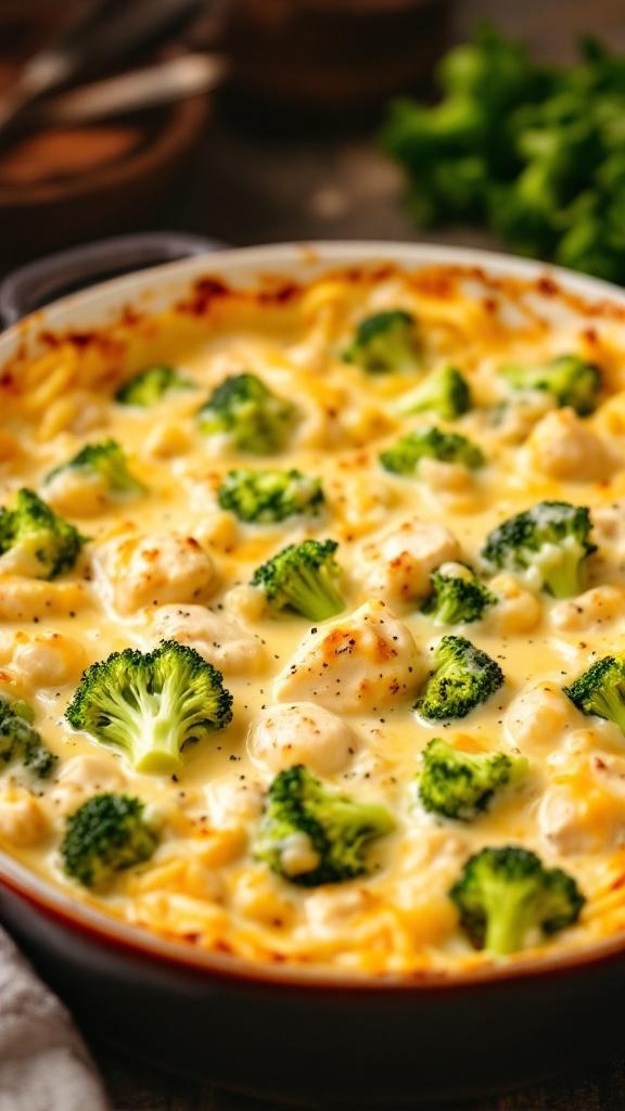 A delicious Chicken and Broccoli Casserole with creamy cheese and tender broccoli.