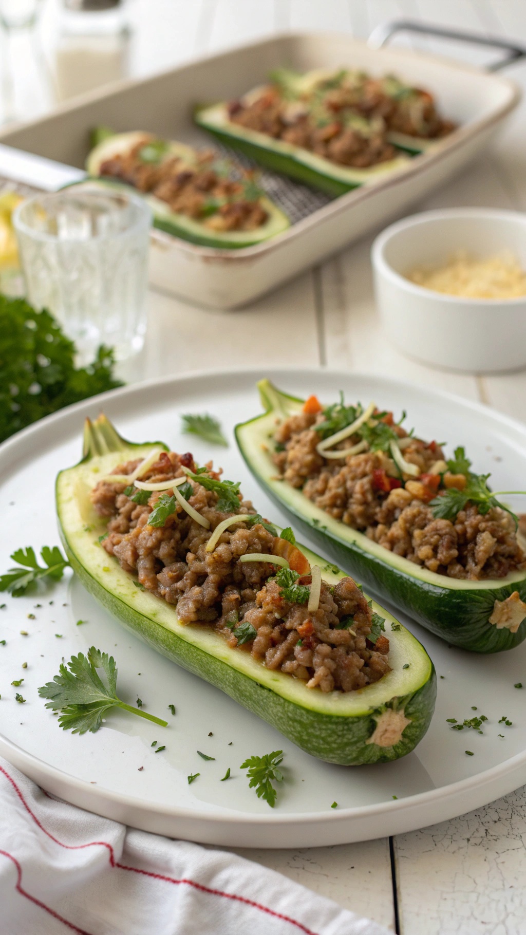 Zesty Beef and Rice Stuffed Zucchini Boats on a plate