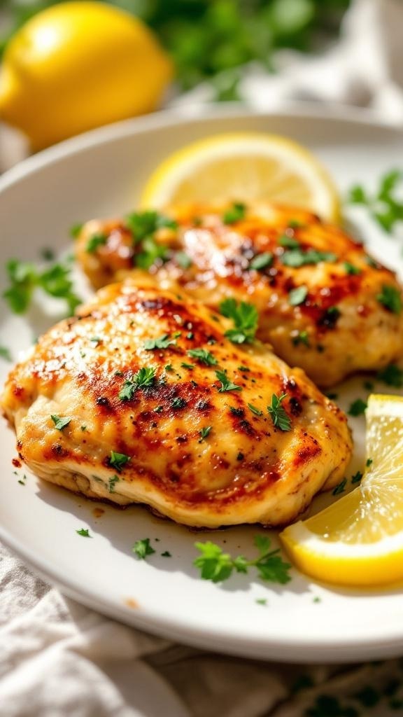 Delicious Zesty Lemon Herb Chicken Thighs garnished with parsley and lemon slices