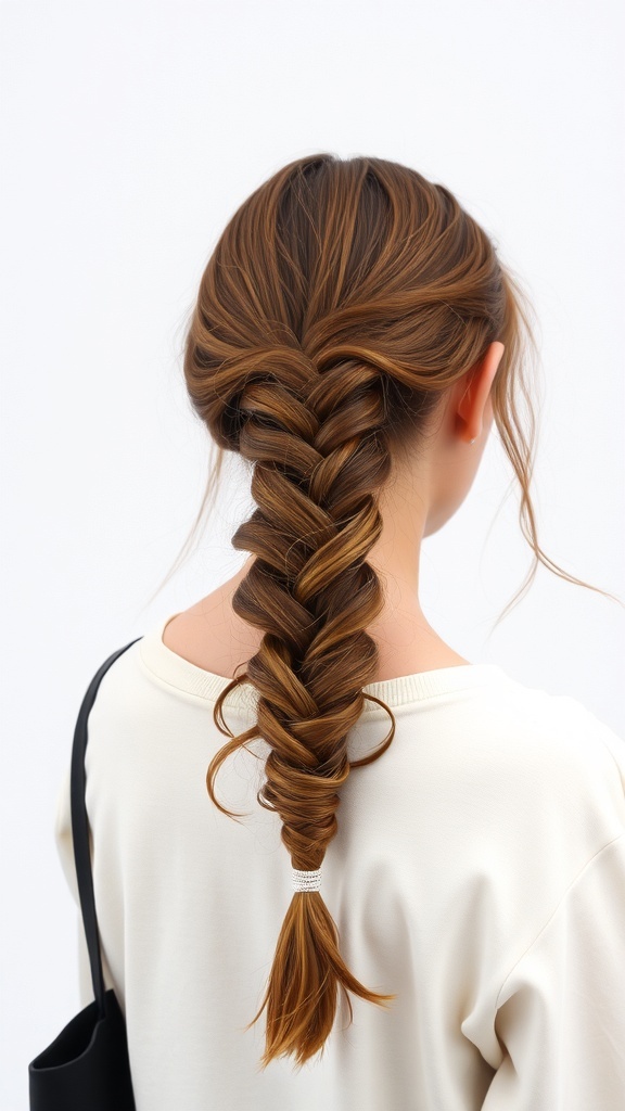 A simple side braid hairstyle with soft strands framing the face.