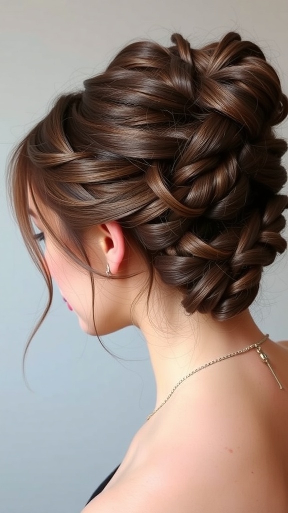 A twisted half-updo hairstyle with intricate twists and soft waves.