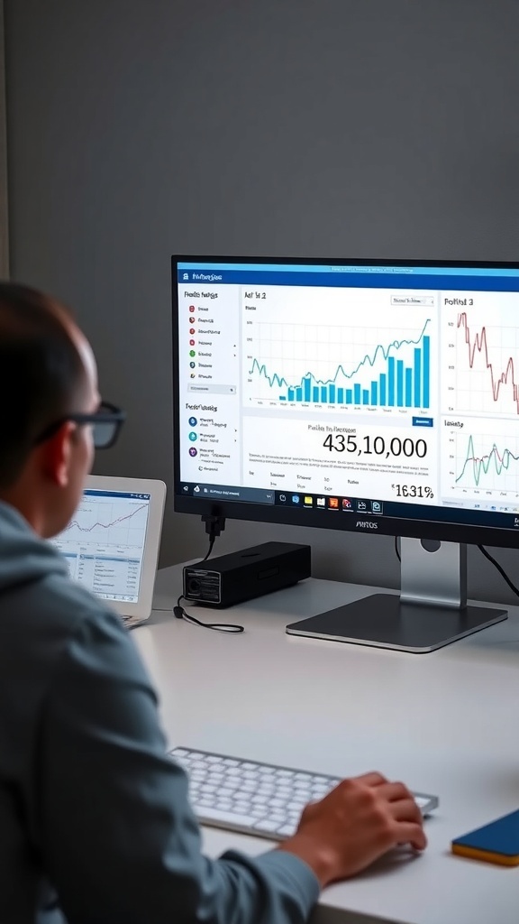 A person analyzing affiliate marketing data on a computer.