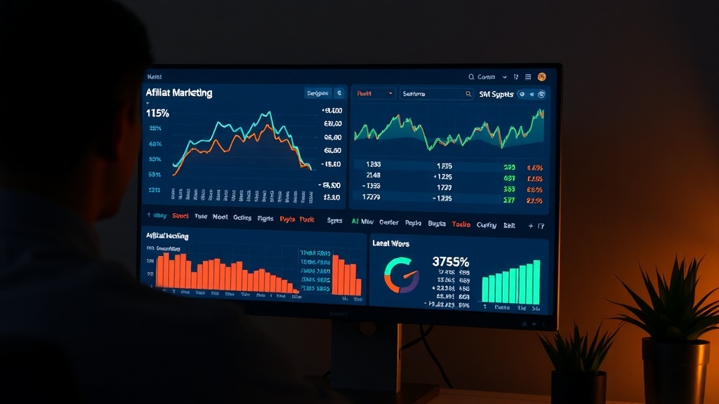 A person looking at a screen displaying affiliate marketing data and graphs.