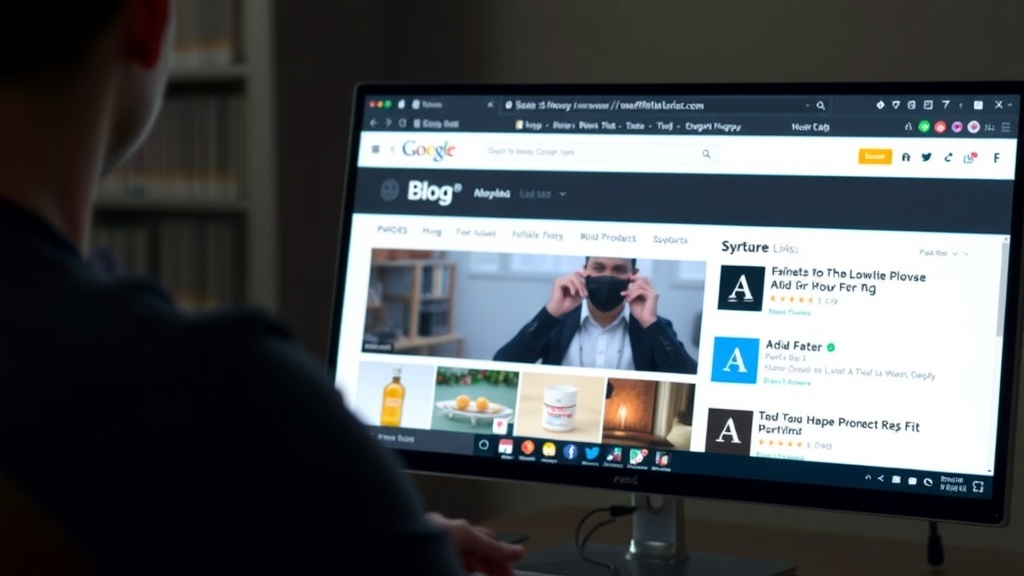 A person looking at a blog on a computer screen, likely exploring affiliate marketing opportunities.