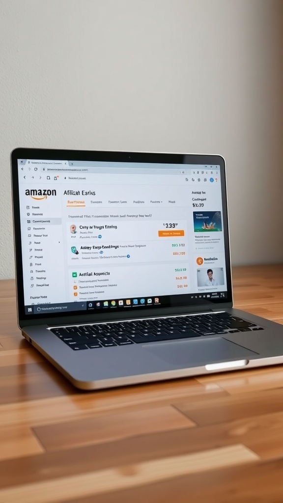 A laptop displaying the Amazon Associates Program dashboard.