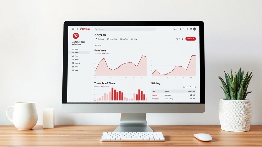 A computer displaying Pinterest Analytics dashboard with graphs and charts.