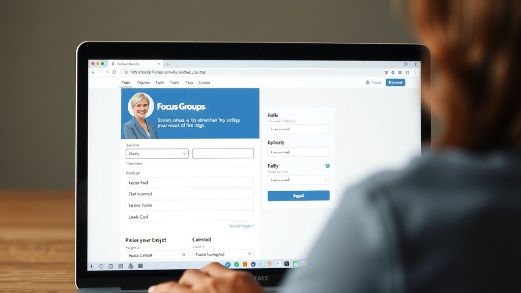 A person filling out a focus group registration form on a laptop.