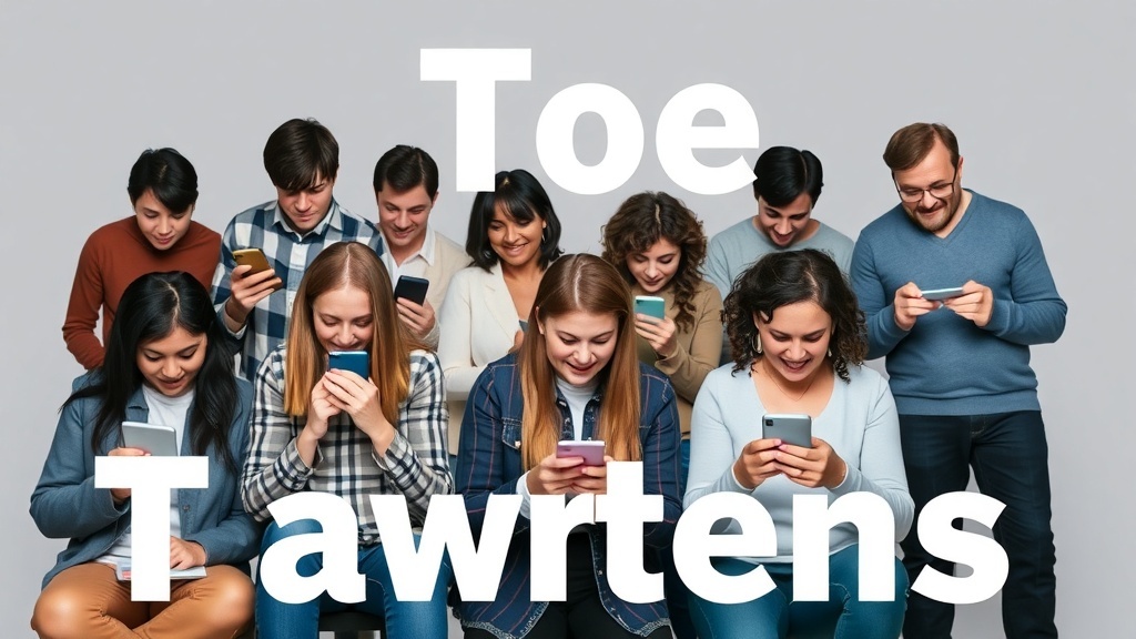 A group of diverse individuals looking at their smartphones, representing engagement and connection in affiliate marketing.