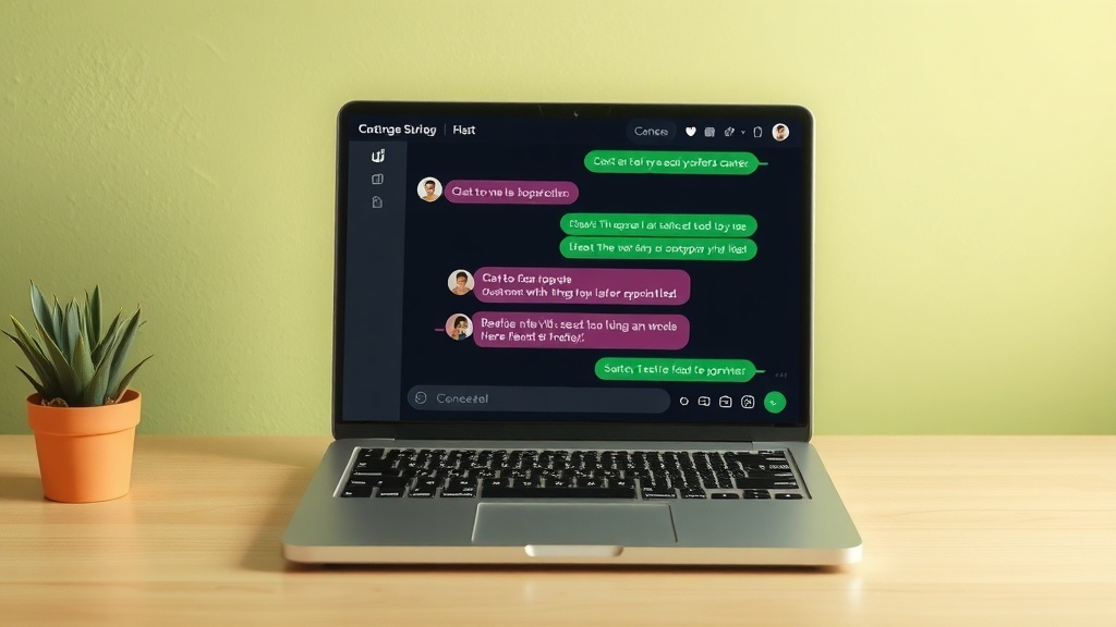 A laptop displaying a chat support interface with messages exchanged between a customer and a support agent.