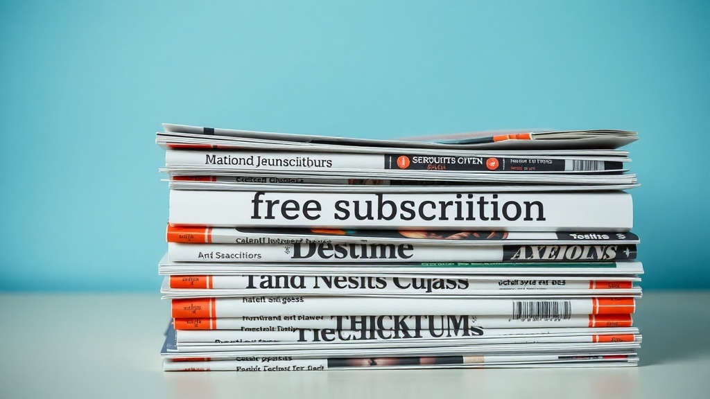 A stack of magazines with a focus on a 'free subscription' offer.