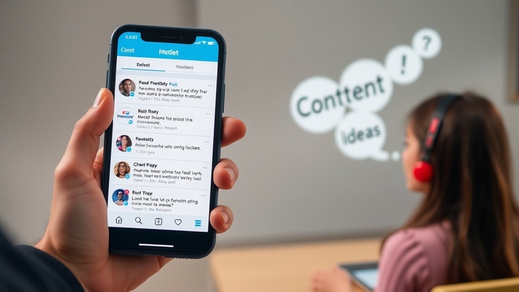 A person holding a smartphone displaying social media content while another person listens with headphones.