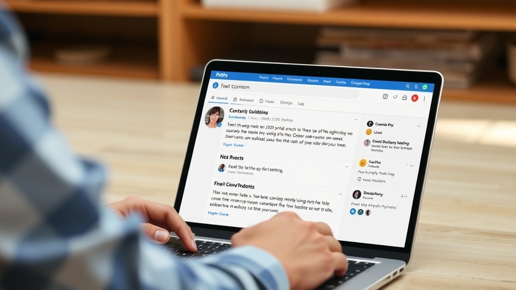 A person moderating content on a laptop, showing an online community platform.