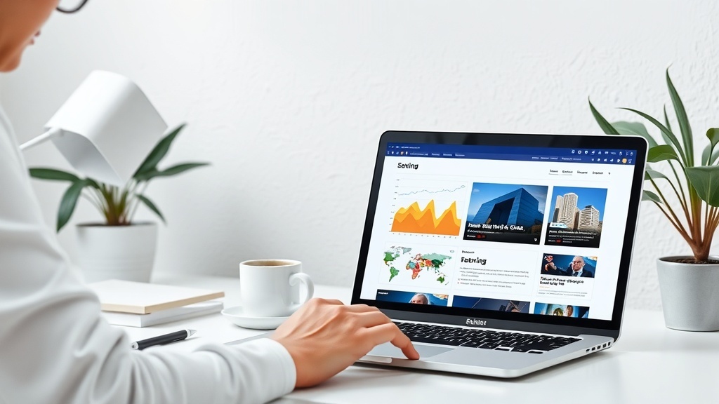 A person working on a laptop with a coffee cup and a plant on the desk, focusing on creating a niche website.