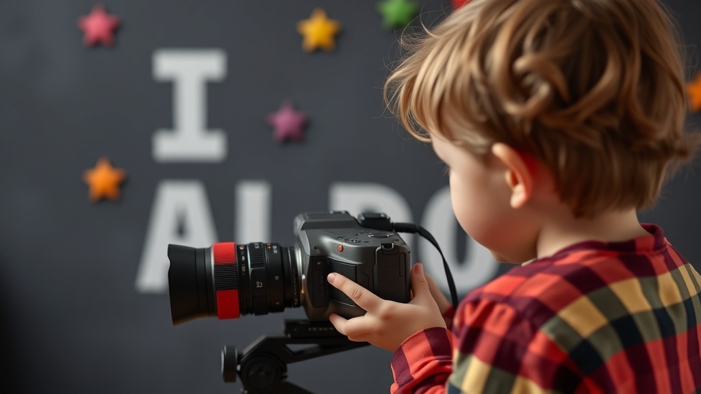 A child holding a camera, ready to create content for a YouTube channel.
