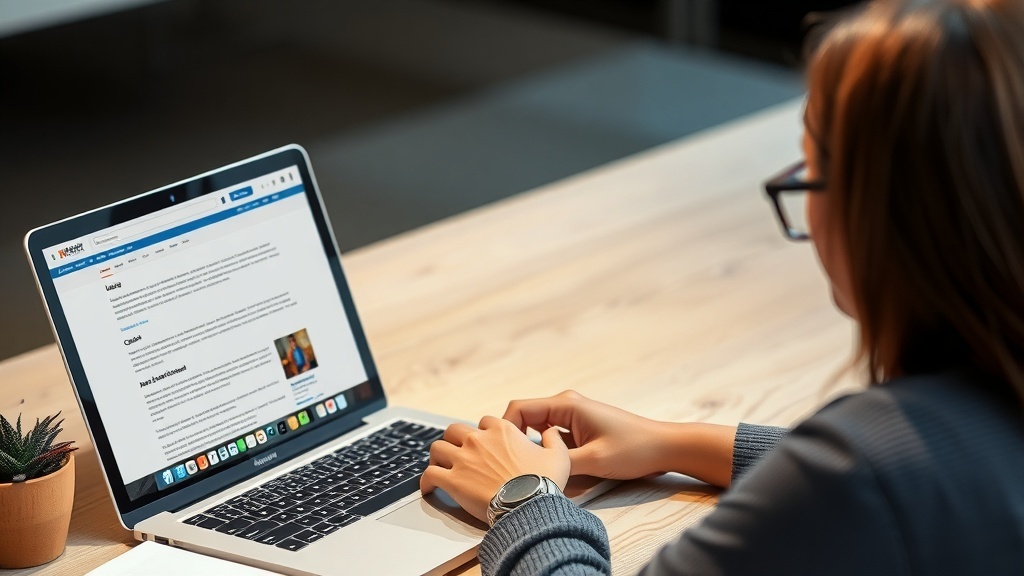 A person typing on a laptop, working on marketing copy.