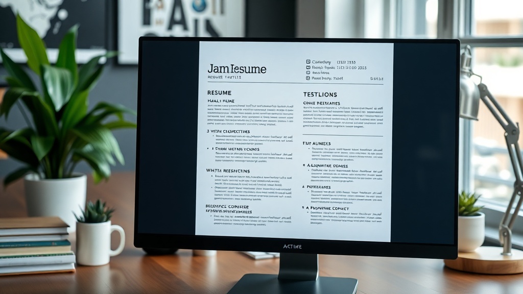 A computer screen displaying a customizable resume template with a modern design.