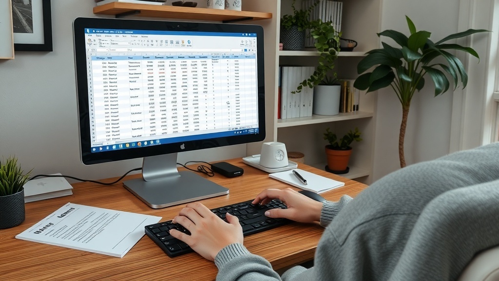 A person working on a computer with a spreadsheet on the screen, representing data entry and administrative support.