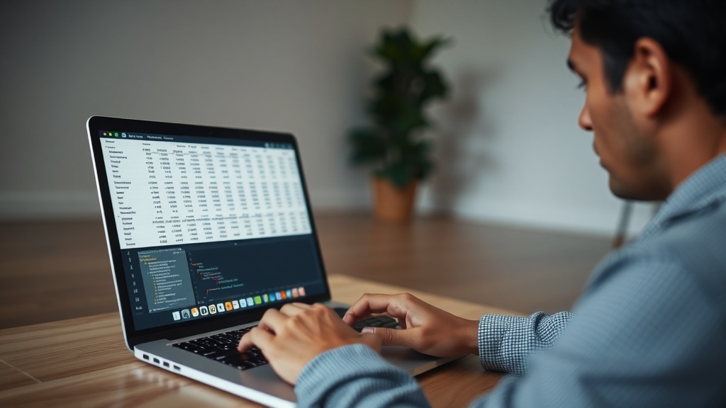 A person working on a laptop with a spreadsheet open, focused on data entry tasks.