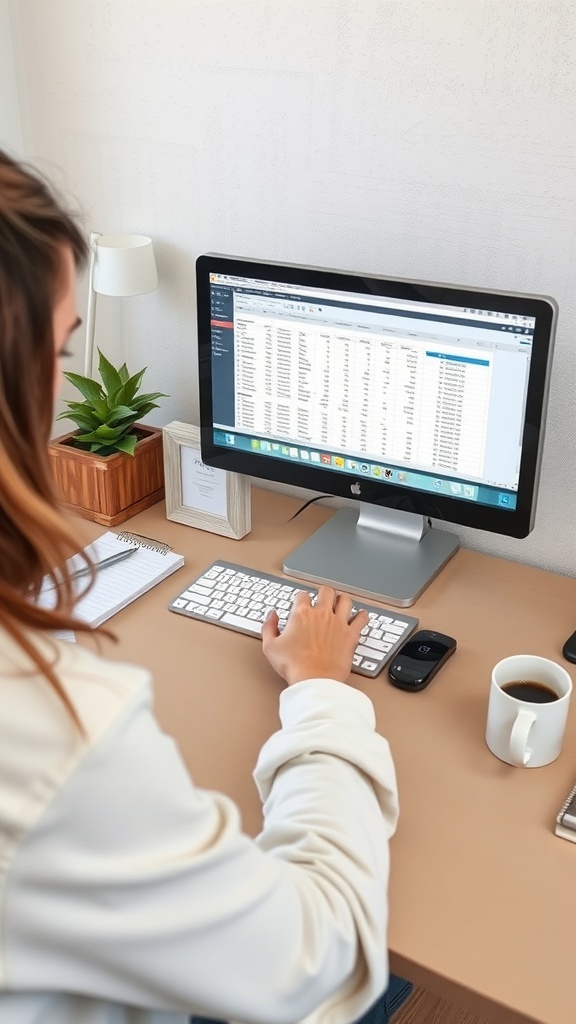 A person working on a computer with data entry tasks.