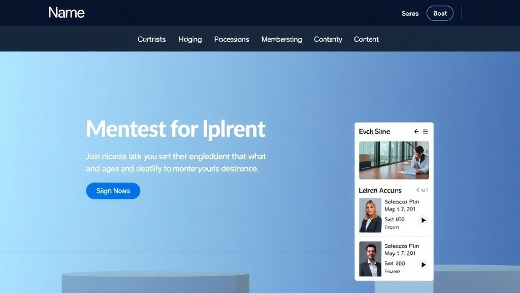 Screenshot of a modern membership site layout with navigation options and a call to action.