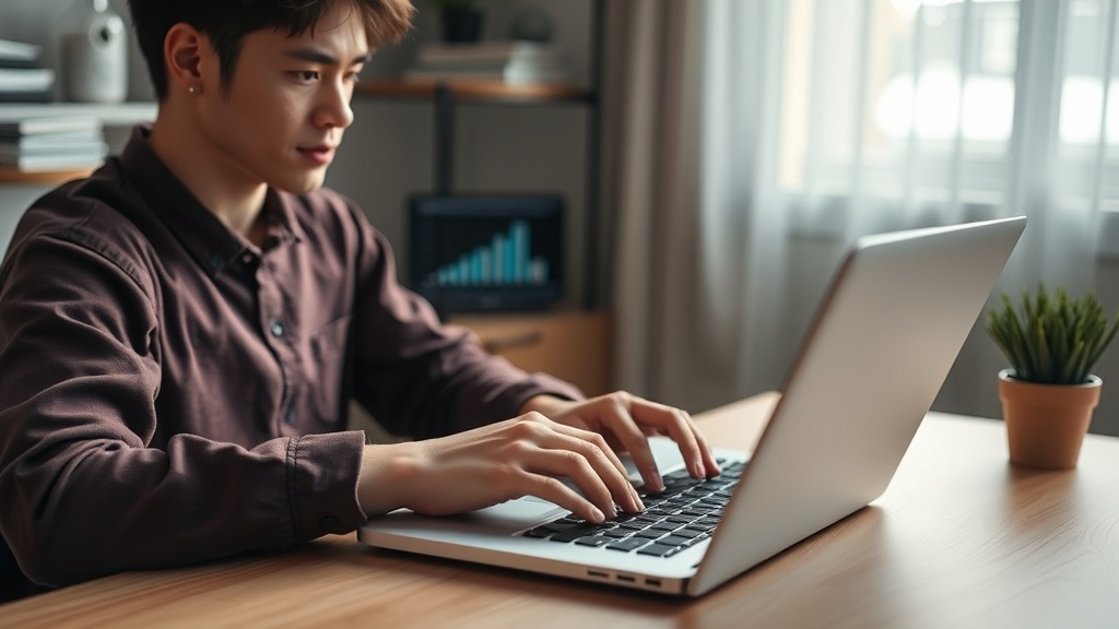 A person working on a laptop, focused on developing a chatbot.