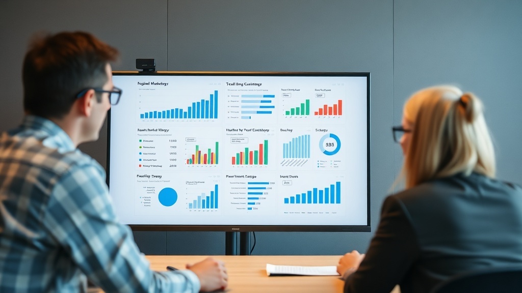 Two professionals analyzing digital marketing data on a screen.