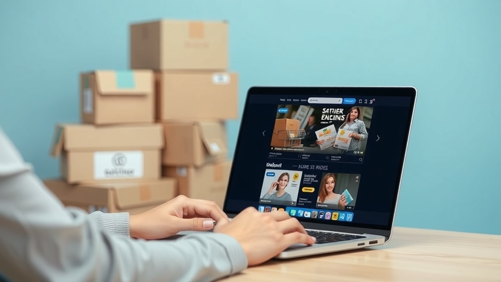 A person working on a laptop with boxes in the background, representing dropshipping and e-commerce.
