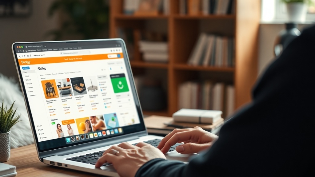 A person managing an e-commerce store on a laptop, showcasing an online shopping platform.