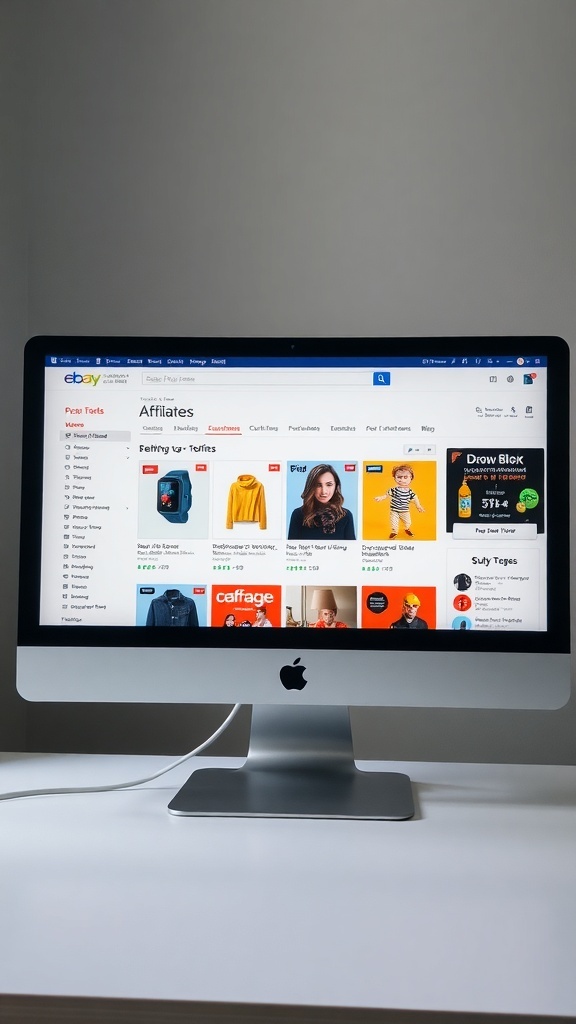 Screenshot of eBay Partner Network affiliate program page on a computer screen.