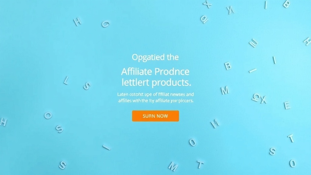 Colorful letters scattered on a blue background with a call to action button.