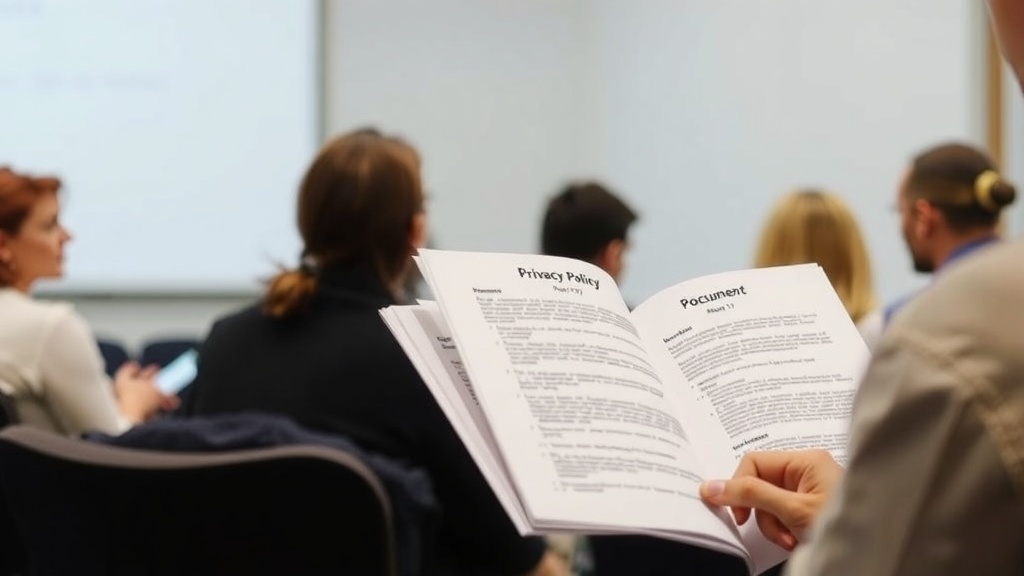 A person reading a privacy policy document in a focus group setting.