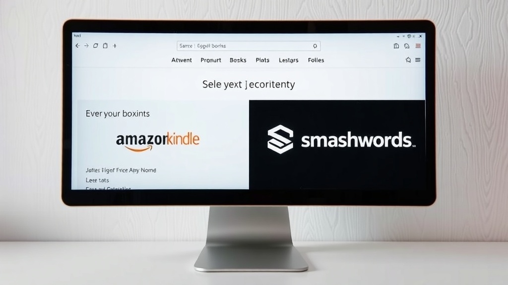 A computer screen displaying Amazon Kindle and Smashwords self-publishing platforms.