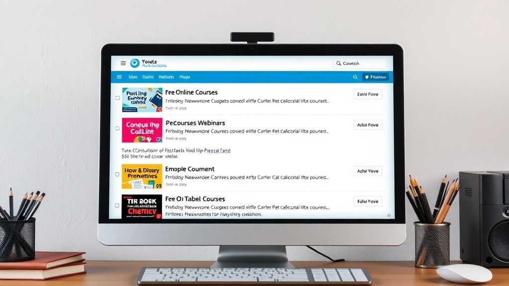 A computer screen displaying a website with free online courses and webinars.