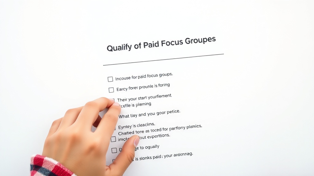 A checklist titled 'Qualify of Paid Focus Groupes' with a hand pointing at it.