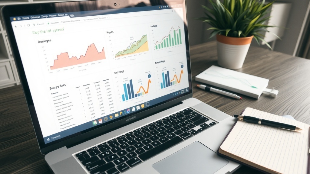 A laptop displaying various graphs and charts related to data analysis.