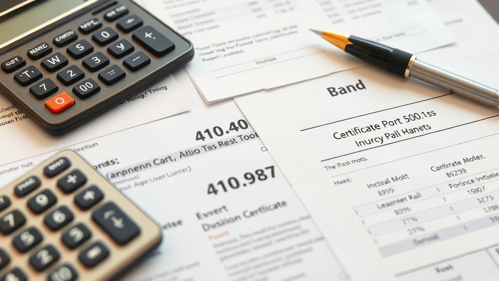 Calculator and financial documents related to bond investments.