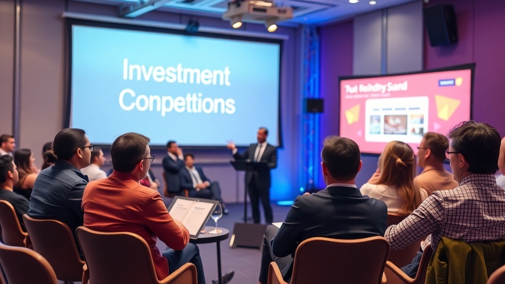 A presentation on investment competitions with an audience engaged in the discussion.